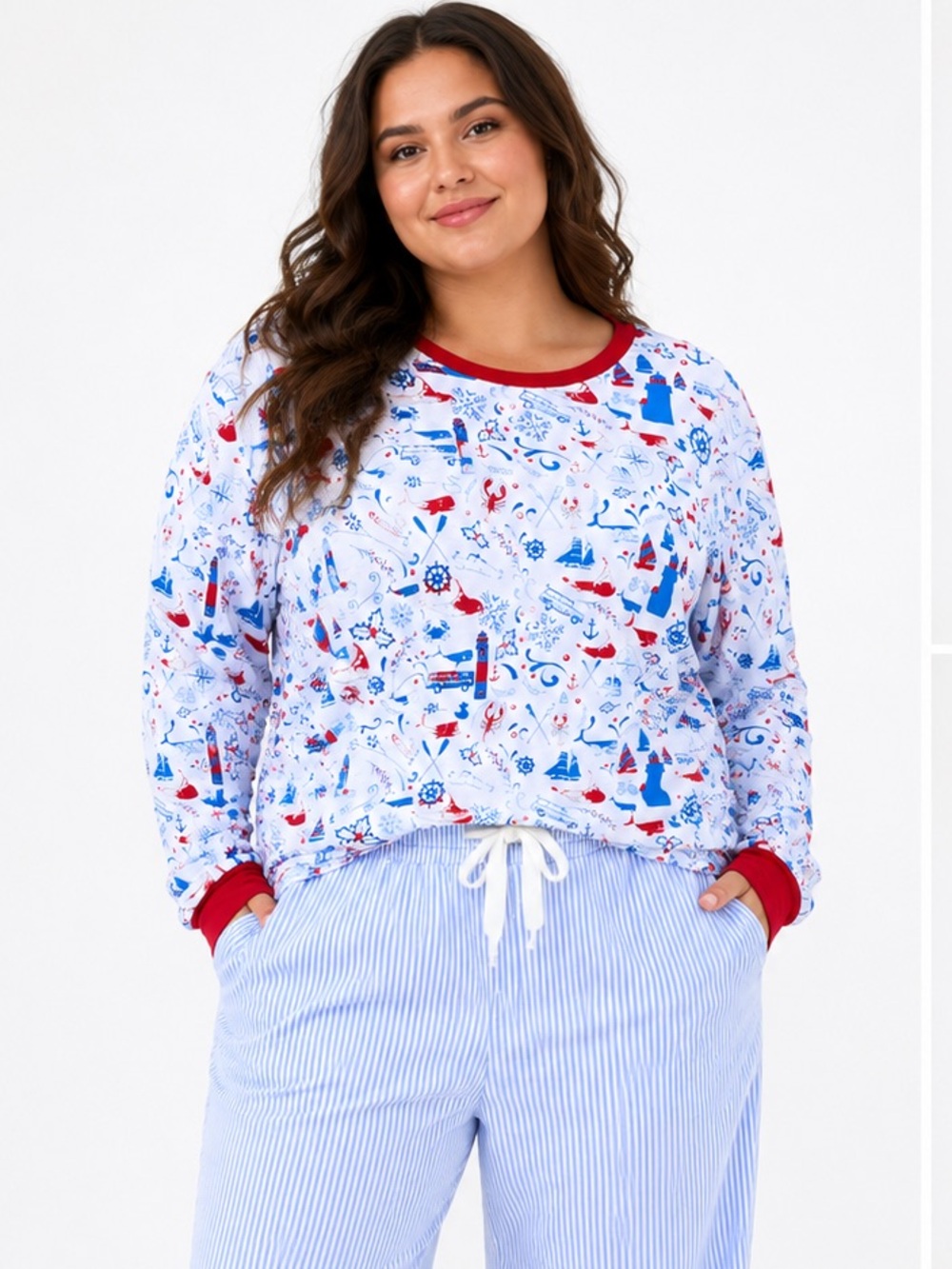 TownPool XL Nautical Holiday Pajama Top Whales Lobsters Lighthouse Coastal PEI